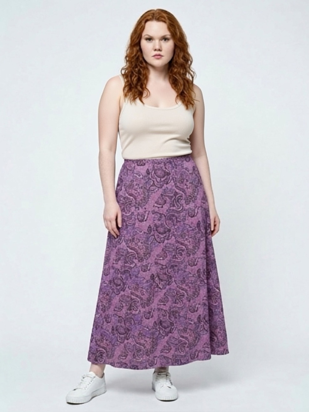 90s does 70s American Vintage Bagatelle Paisley A-Line Midi/Maxi Skirt Purple 14